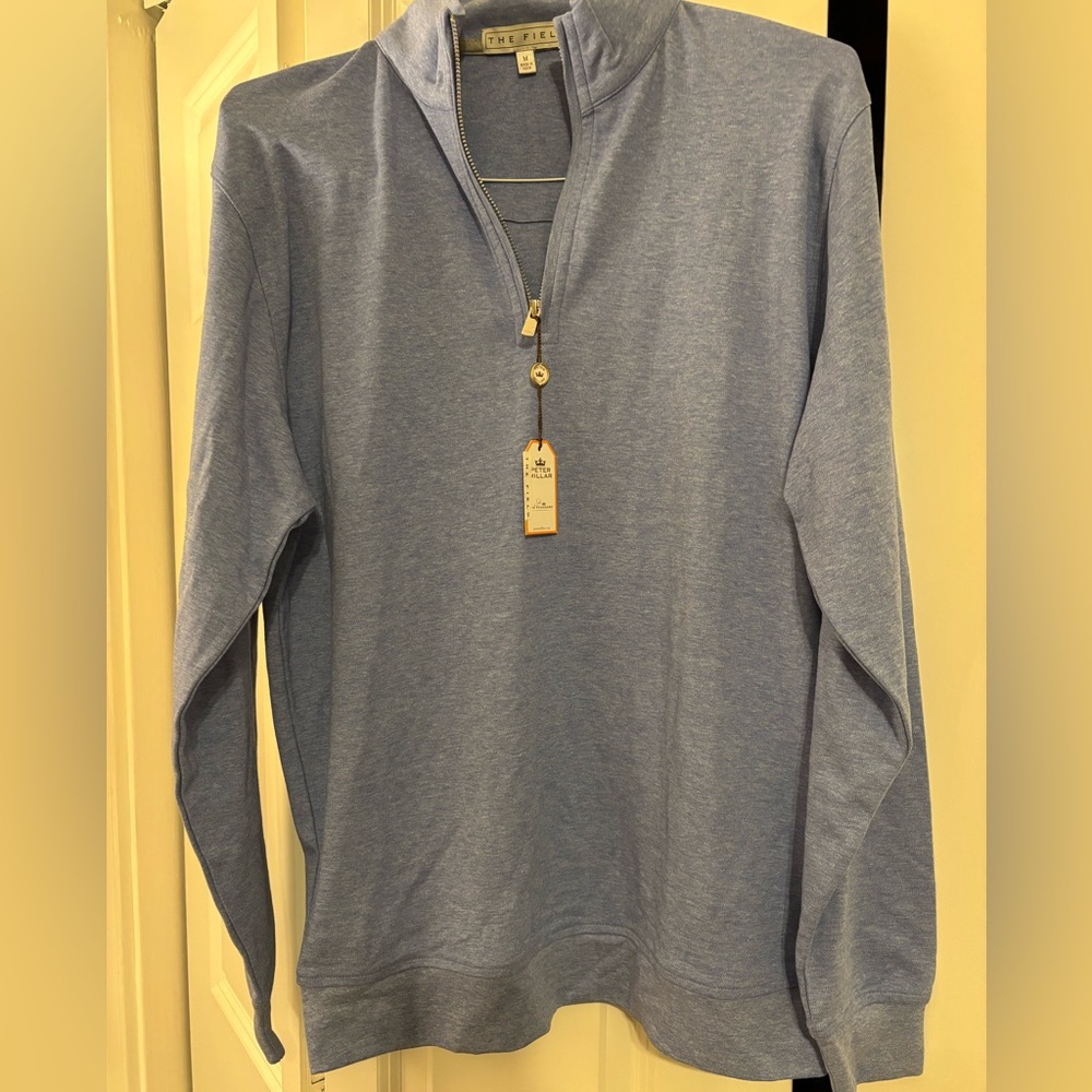 Peter Millar Light Blue Zip-Up Sweater NWT M Suede Cotton